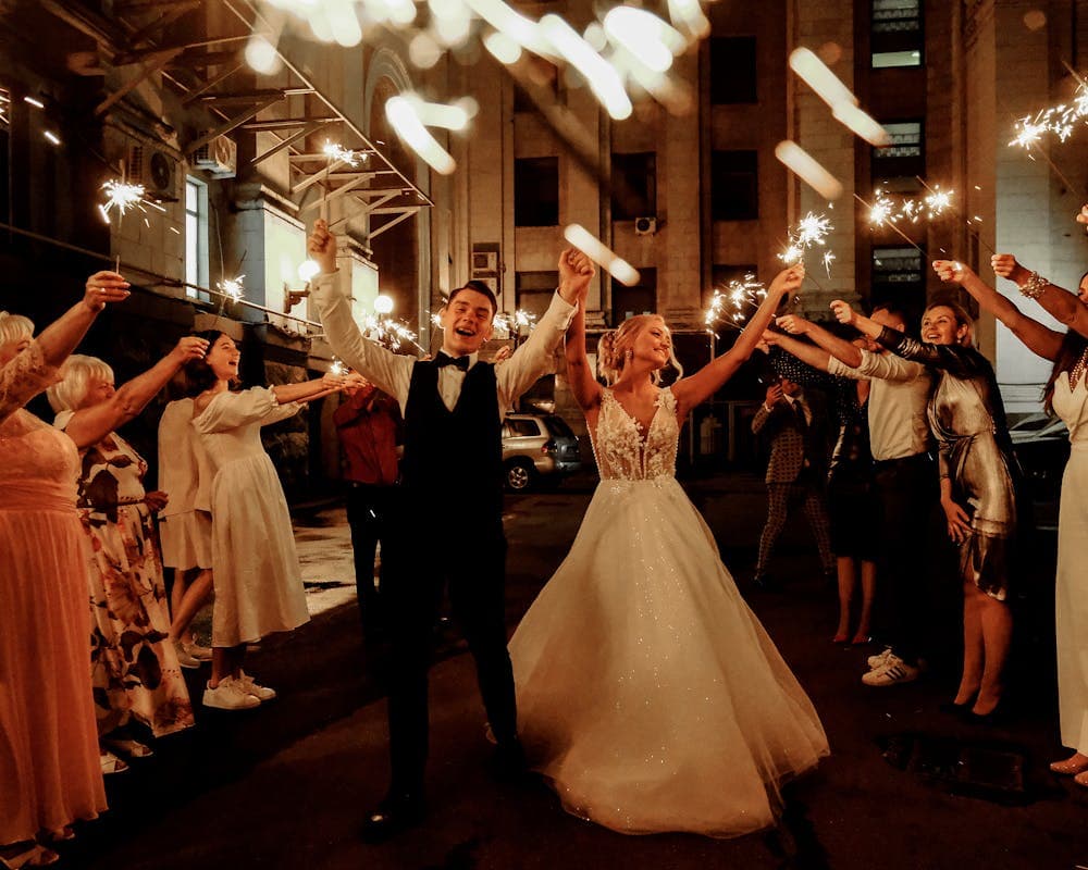 Newlyweds at their sparkler send-off